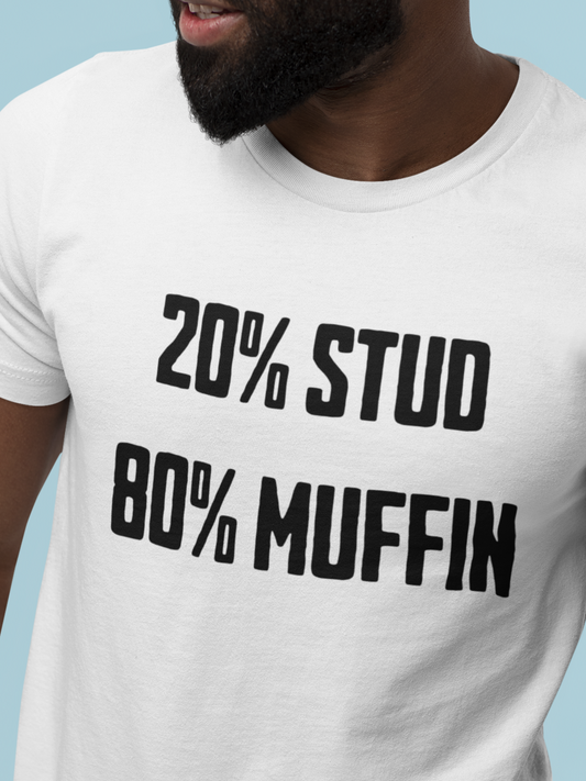 sarcatic graphic stud muffin play on words t shirt